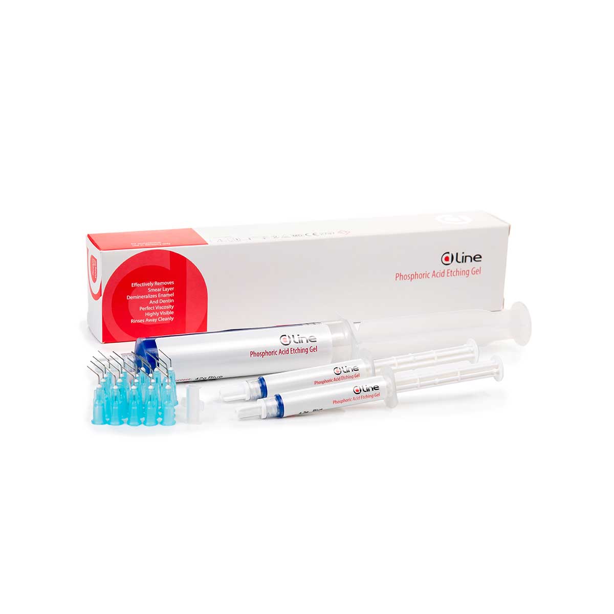 DLine Ätzgel auf Basis 37%-iger Phosphorsäure, Farbe blau 42g Spritze + 2x4,3g Spritzen + 20 Tips