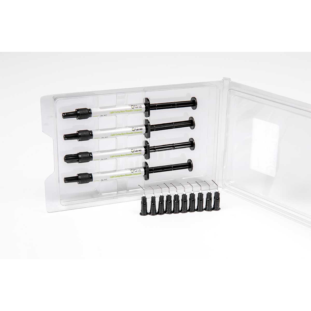 DLine Lichthärtendes Nano Flow Komposit 4x2g Spritzen + 10 tips